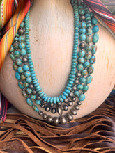 Load image into Gallery viewer, Kingman Turquoise &amp; Navajo Pearl &amp; Saucer Beads Statement Necklace