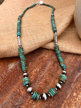 Load image into Gallery viewer, Kingman Turquoise &amp; Navajo Pearl &amp; Barrell Beads Long Statement Necklace