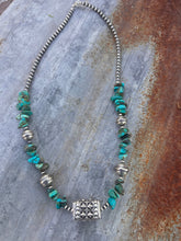 Load image into Gallery viewer, Kingman Turquoise &amp; Authentic Navajo Pearl Rectangle &amp; Hand Stamped Beads Necklace