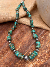 Load image into Gallery viewer, Kingman Turquoise &amp; Navajo Pearl &amp; Hand Stamped Beads Long Statement Necklace