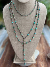 Load image into Gallery viewer, Sage Green Kingman Turquoise and Navajo Pearl Lariat Necklace