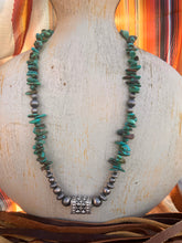 Load image into Gallery viewer, Kingman Turquoise &amp; Authentic Navajo Pearl Rectangle &amp; Corrugated Beads Necklace
