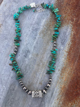 Load image into Gallery viewer, Kingman Turquoise &amp; Authentic Navajo Pearl Rectangle &amp; Corrugated Beads Necklace