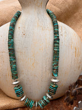Load image into Gallery viewer, Kingman Turquoise &amp; Navajo Pearl &amp; Saucer Beads Long Statement Necklace