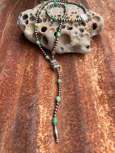 Load image into Gallery viewer, Sage Green Kingman Turquoise and Navajo Pearl Lariat Necklace
