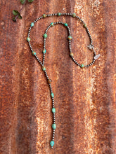 Load image into Gallery viewer, Sage Green Kingman Turquoise and Navajo Pearl Lariat Necklace