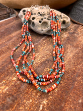 Load image into Gallery viewer, Kingman Turquoise, Spiney Oyster &amp; Navajo Pearl Long Statement Necklace