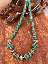 Load image into Gallery viewer, Kingman Turquoise &amp; Navajo Pearl &amp; Saucer Beads Long Statement Necklace