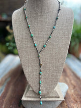 Load image into Gallery viewer, Sage Green Kingman Turquoise and Navajo Pearl Lariat Necklace