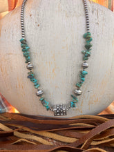 Load image into Gallery viewer, Kingman Turquoise &amp; Authentic Navajo Pearl Rectangle &amp; Hand Stamped Beads Necklace