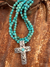 Load image into Gallery viewer, Kingman Turquoise with Removable Antique Cross Statement Necklace