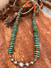 Load image into Gallery viewer, Kingman Turquoise, Spiney Oyster &amp; Hand Stamped Authentic Navajo Pearl Statement Necklace