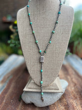 Load image into Gallery viewer, Sage Green Kingman Turquoise and Navajo Pearl Lariat Necklace