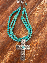 Load image into Gallery viewer, Kingman Turquoise with Removable Antique Cross Statement Necklace