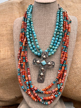 Load image into Gallery viewer, Kingman Turquoise with Removable Antique Cross Statement Necklace