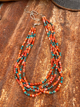 Load image into Gallery viewer, Kingman Turquoise, Spiney Oyster &amp; Navajo Pearl Long Statement Necklace