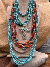 Load image into Gallery viewer, Kingman Turquoise, Spiney Oyster &amp; Navajo Pearl Long Statement Necklace