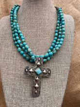 Load image into Gallery viewer, Kingman Turquoise with Removable Antique Cross Statement Necklace