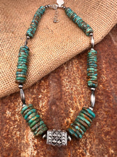 Load image into Gallery viewer, Kingman Turquoise &amp; Authentic Navajo Pearl Rectangle &amp; Torpedo Beads Statement Necklace