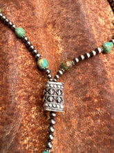 Load image into Gallery viewer, Sage Green Kingman Turquoise and Navajo Pearl Lariat Necklace