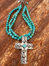Load image into Gallery viewer, Kingman Turquoise with Removable Antique Cross Statement Necklace