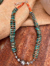 Load image into Gallery viewer, Kingman Turquoise, Spiney Oyster &amp; Hand Stamped Authentic Navajo Pearl Statement Necklace