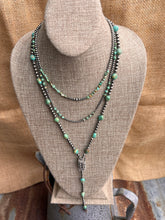 Load image into Gallery viewer, Sage Green Kingman Turquoise and Navajo Pearl Lariat Necklace