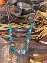 Load image into Gallery viewer, Kingman Turquoise &amp; Authentic Navajo Pearl Rectangle &amp; Hand Stamped Beads Necklace