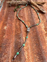 Load image into Gallery viewer, Sage Green Kingman Turquoise and Navajo Pearl Lariat Necklace