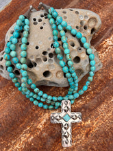 Load image into Gallery viewer, Kingman Turquoise with Removable Antique Cross Statement Necklace