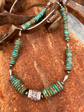 Load image into Gallery viewer, Kingman Turquoise &amp; Authentic Navajo Pearl Rectangle &amp; Torpedo Beads Statement Necklace