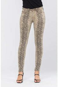 Jeans - Snake Print Skinny Jeans Taupe