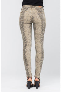 Jeans - Snake Print Skinny Jeans Taupe