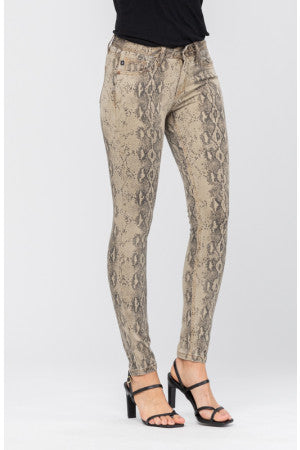 Jeans - Snake Print Skinny Jeans Taupe