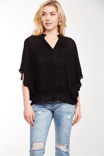 Load image into Gallery viewer, Shirt - V Neck Ruffled Sleeve Black