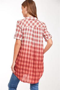 Shirt - Plaid Ombre  3/4 Sleeve Rust