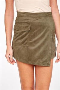 Skirt- Front Pocket Suede Skport- Olive