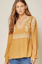 Long Sleeve Embordered Top  Marigold