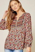 Load image into Gallery viewer, Long Sleeve Top Floral With Embroidery