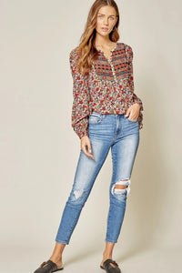 Long Sleeve Top Floral With Embroidery