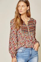 Load image into Gallery viewer, Long Sleeve Top Floral With Embroidery