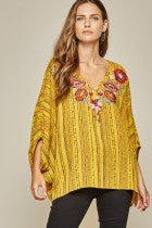 Load image into Gallery viewer, Shirt 3/4 Sleeve  Poncho like Colorful Marigold Embroidery