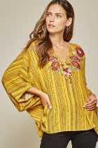 Load image into Gallery viewer, Shirt 3/4 Sleeve  Poncho like Colorful Marigold Embroidery