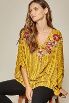 Shirt 3/4 Sleeve  Poncho like Colorful Marigold Embroidery