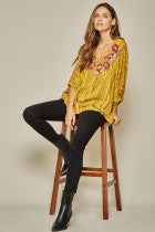 Shirt 3/4 Sleeve  Poncho like Colorful Marigold Embroidery