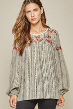 Load image into Gallery viewer, Shirt Long Sleeve  Striped Designs with  Embroidery Roses