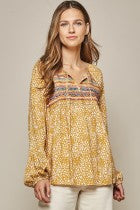 Shirt Long Sleeve Leopard Print Mustard Embroidery