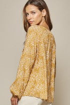 Shirt Long Sleeve Leopard Print Mustard Embroidery