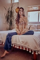 Shirt Long Sleeve Leopard Print Mustard Embroidery