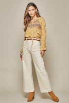 Shirt Long Sleeve Leopard Print Mustard Embroidery